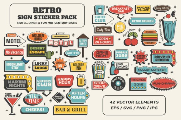 Download Retro Sign Sticker Pack - Retro sign Collection