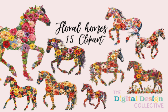 Download Floral Horses Silhouettes PNG Bundle - Silhouette Collection