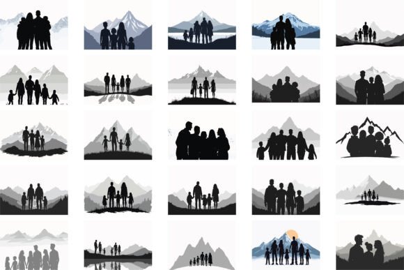 Download Family Silhouette Adventure in Mountains - Silhouette Collection