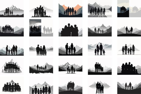 Download Family Silhouette Adventure in Mountains - Silhouette Collection