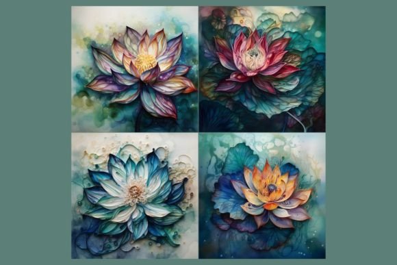 Download Lotus Blossom Watercolor Illustrations - Lotus Collection