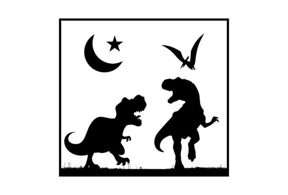 Download Dinosaur 3D SVG File with Moon Silhouette - Silhouette Collection