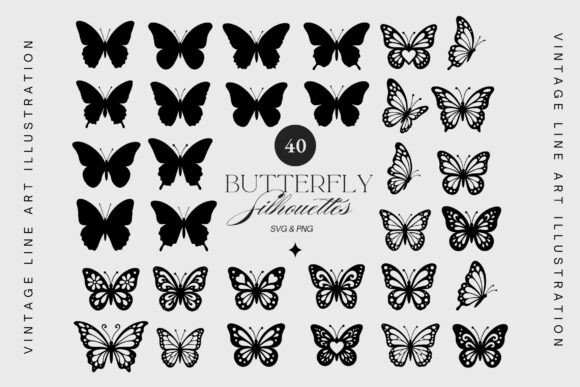 Download 40 Butterflies Silhouette SVG Clipart - Silhouette Collection