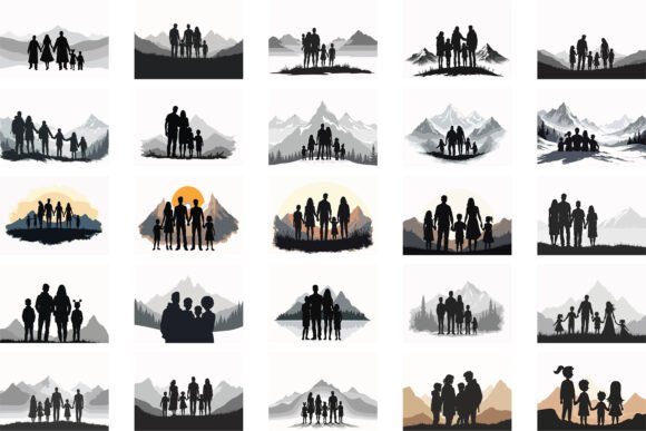 Download Family Silhouette Adventure in Mountains - Silhouette Collection