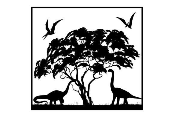 Download Dinosaur 3D SVG File with Tree Silhouette - Silhouette Collection