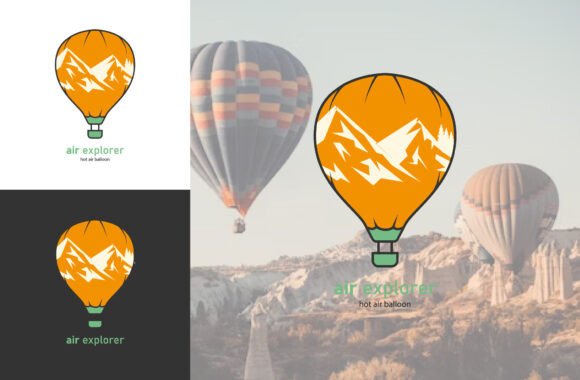 Download Air Balloon with Mountain Design, Logo - Premium Bundle