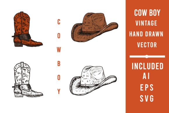 Download Cowboy Hat and Boots Hand Drawn Vector - Premium Resources