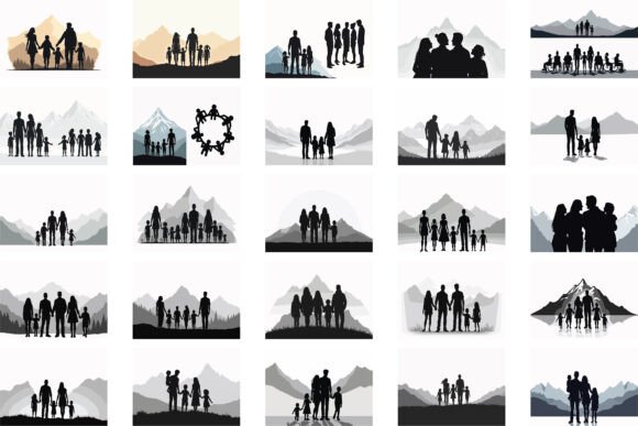 Download Family Silhouette Adventure in Mountains - Silhouette Collection