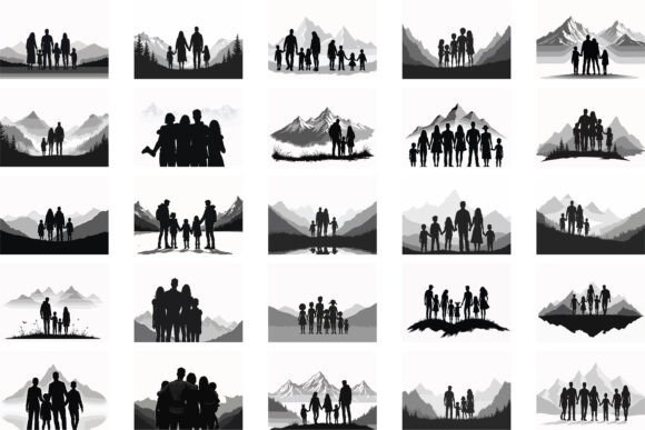 Download Family Silhouette Adventure in Mountains - Silhouette Collection